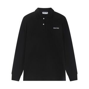 MIU MIU black long-sleeved polo shirt